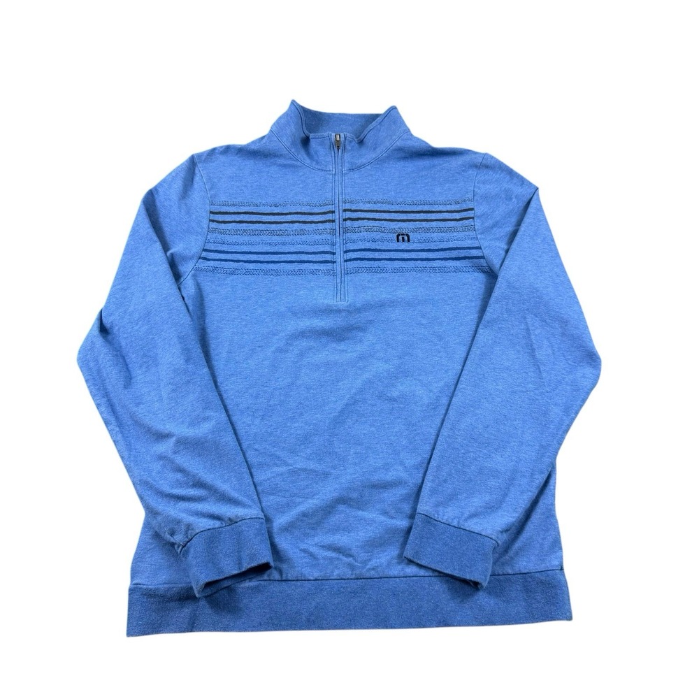 Travis Mathew Blue Striped Performance Long Sleeve Half Zip Golf Sweater Mens M
